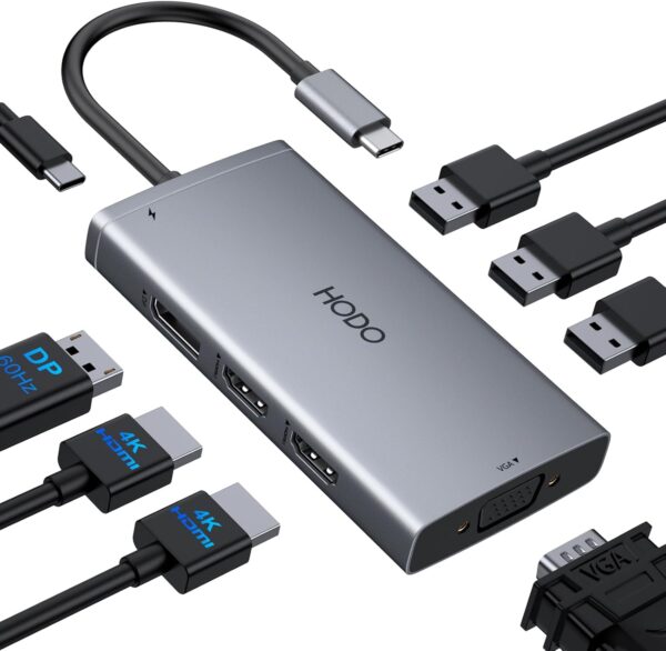 1 Multi-Port USB-C Hub with HDMI, VGA, USB and DisplayPort Adapter