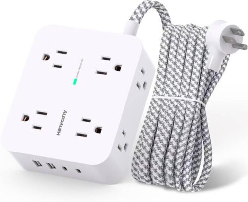 White Cube Power Strip with Braided Cord