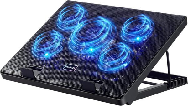 Five Fan Laptop Cooling Pad with Adjustable Stand